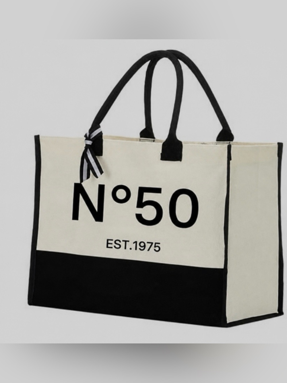 No.50 Canvas Tote Bag in Black & Cream